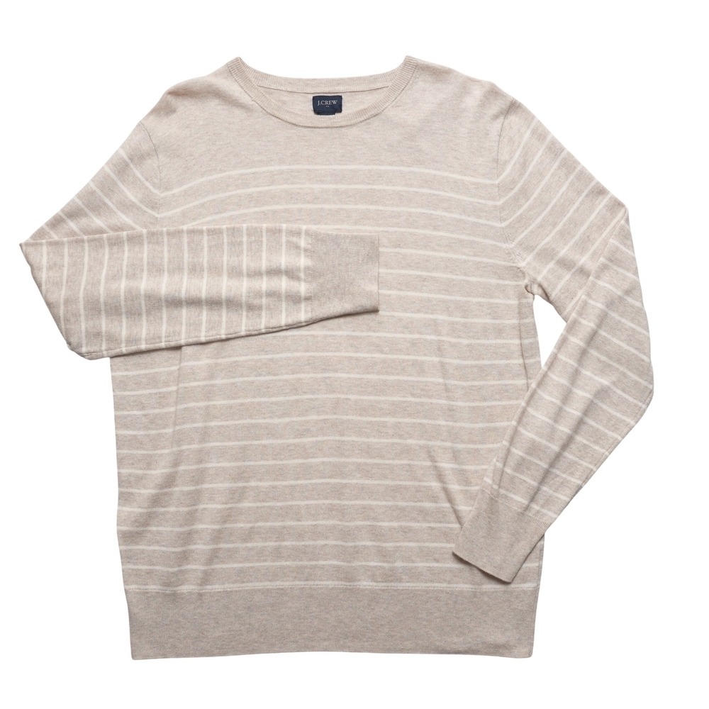 J.Crew Striped Long Sleeve Sweater Womens Medium Tan White Cotton Linen Blend